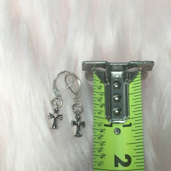 Iridescent Cross Earrings Goth Lolita Drop - Picture 3 of 3